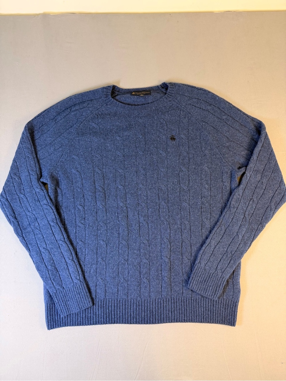 Brooks Brothers Italian Yarn Fine Merino Wool Blue Cable Knit Crewneck XL Logo - Picture 6 of 12